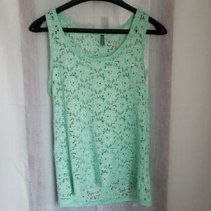 Y2K Vanity Essentials Women's Size M Mint Full Lace Tank Top No lining 90's